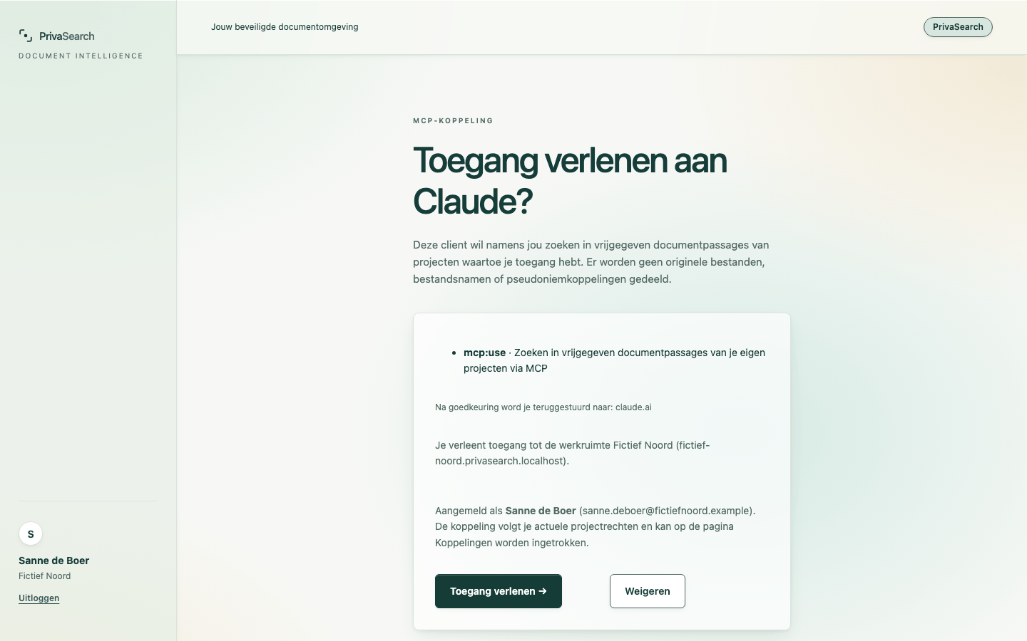 Het toestemmingsscherm waarin je een AI-assistent toegang geeft tot vrijgegeven passages